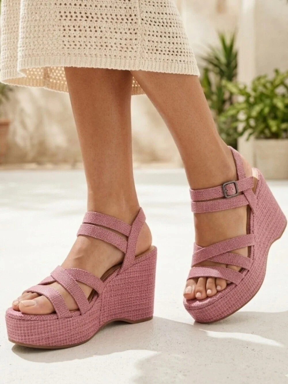 Lucky Brand Carlisha Wedge Platform Sandal Rose Vada Woven Pink 7.5M NEW!